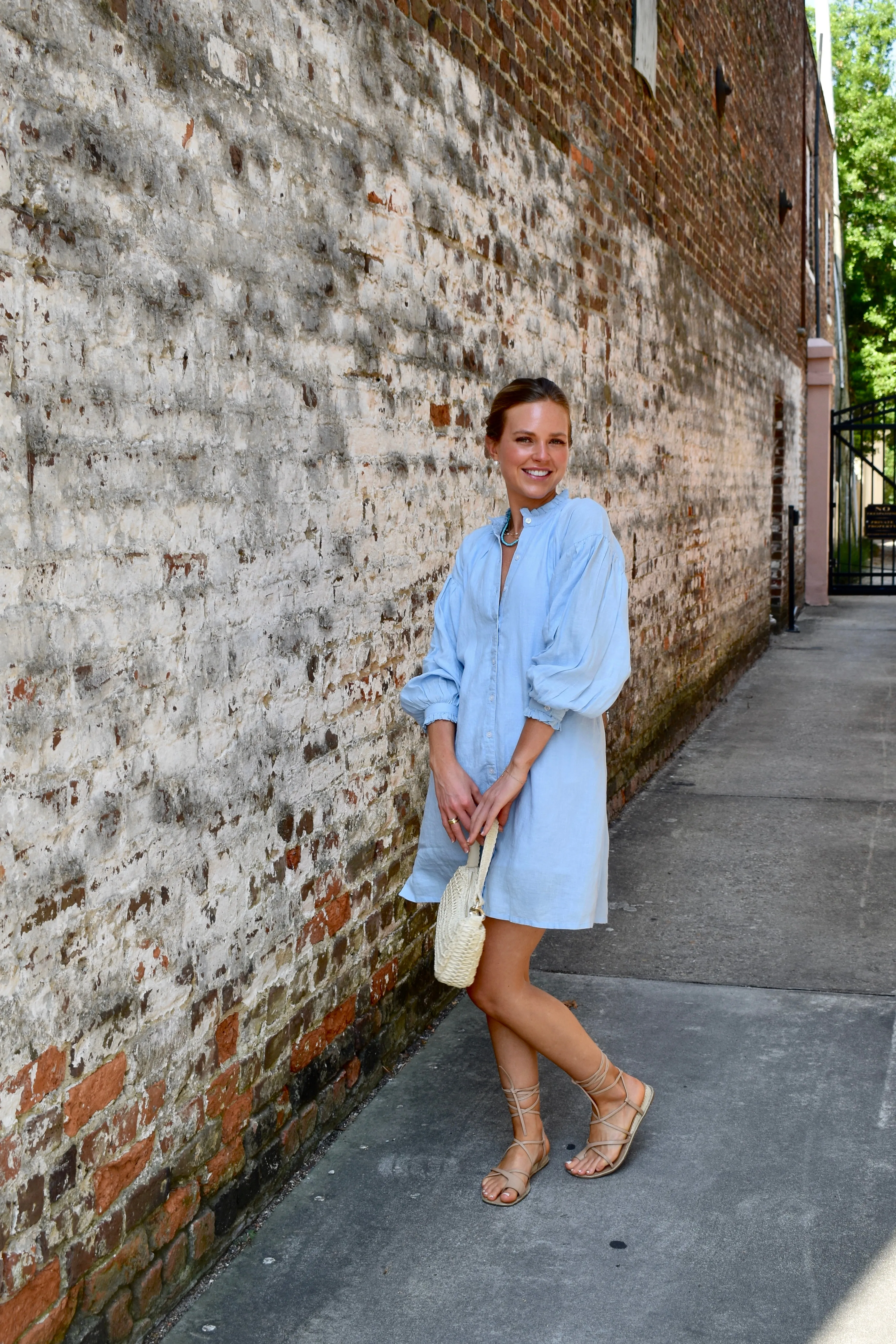 Geneva Mini Dress Sky Blue Linen