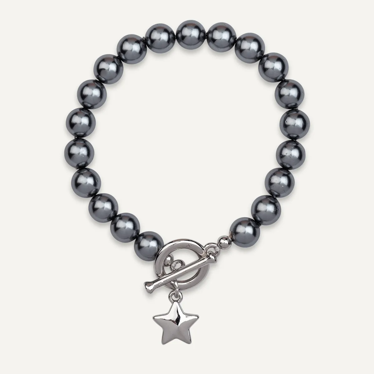 Grey Mother Of Pearl & Star Pendant T-bar Bracelet In Silver-Tone