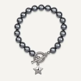 Grey Mother Of Pearl & Star Pendant T-bar Bracelet In Silver-Tone