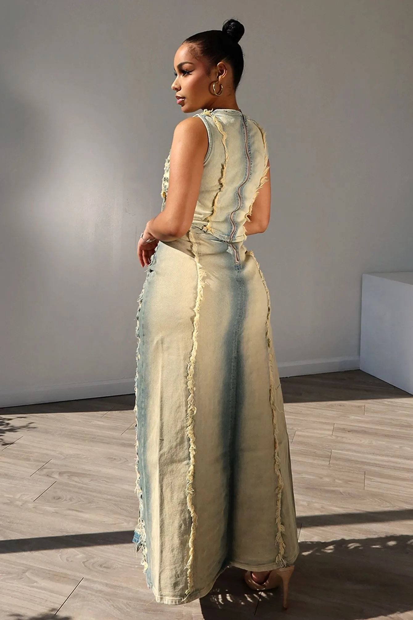 Hush Up Washed Distressed Top & Skirt SET