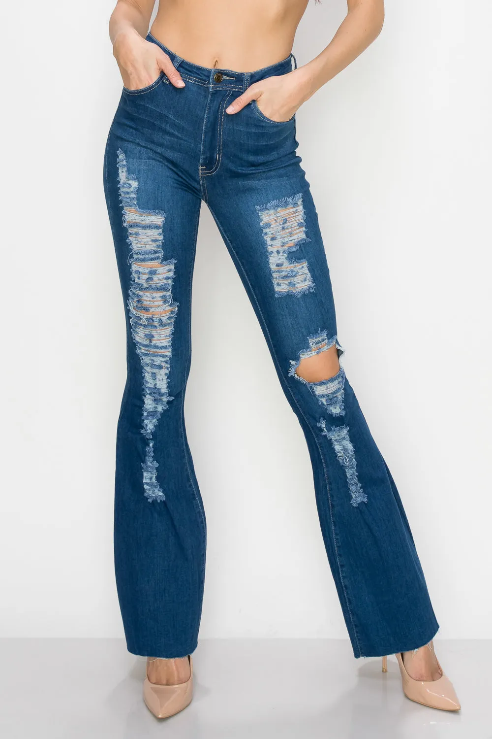 JAZZ-024 BELL BOTTOM FLARE LEG RIPPED DISTRESSED & DESTROYED JEANS