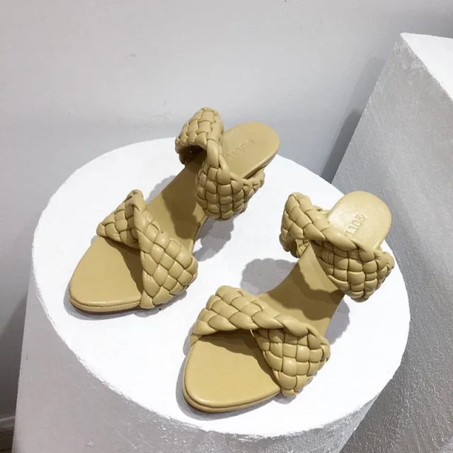 Leather Braided High Heel Runway Sandals