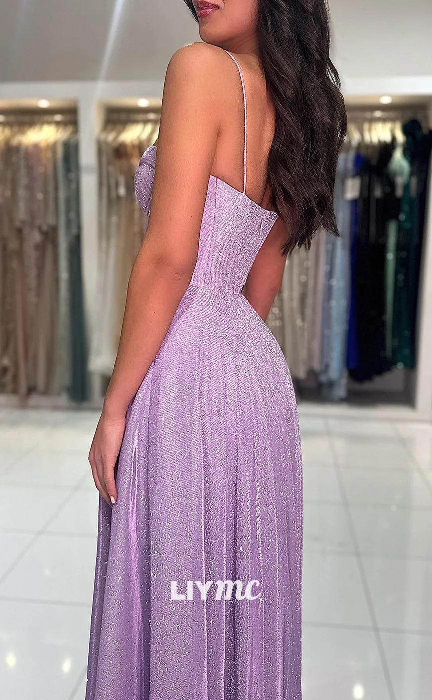 LP1352 - Simple & Casual A-Line Strapless Straps Sleeveless High Side Slit Long Prom Evening Dress
