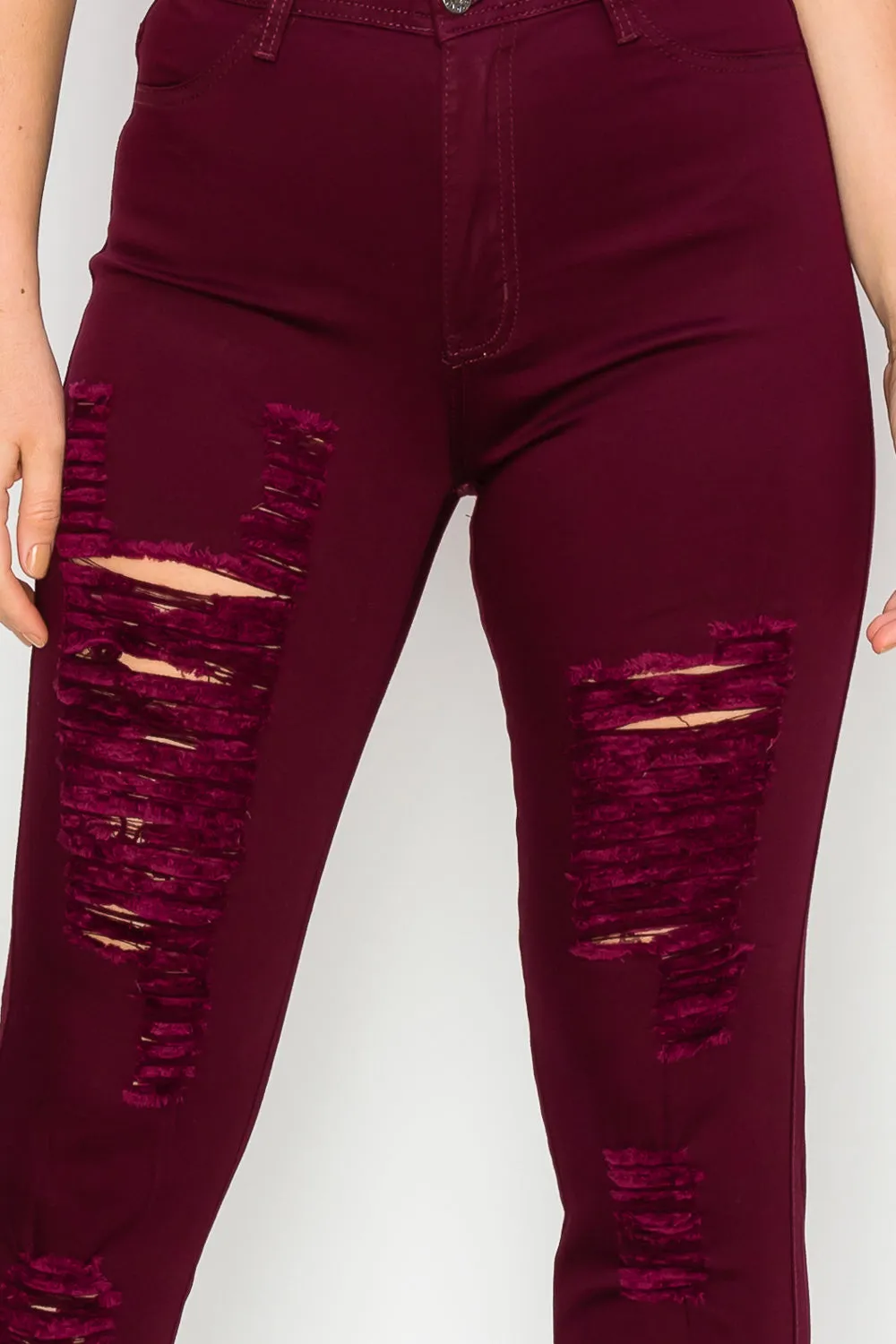 LV-420 BURGUNDY RIPPED SKINNY DENIM