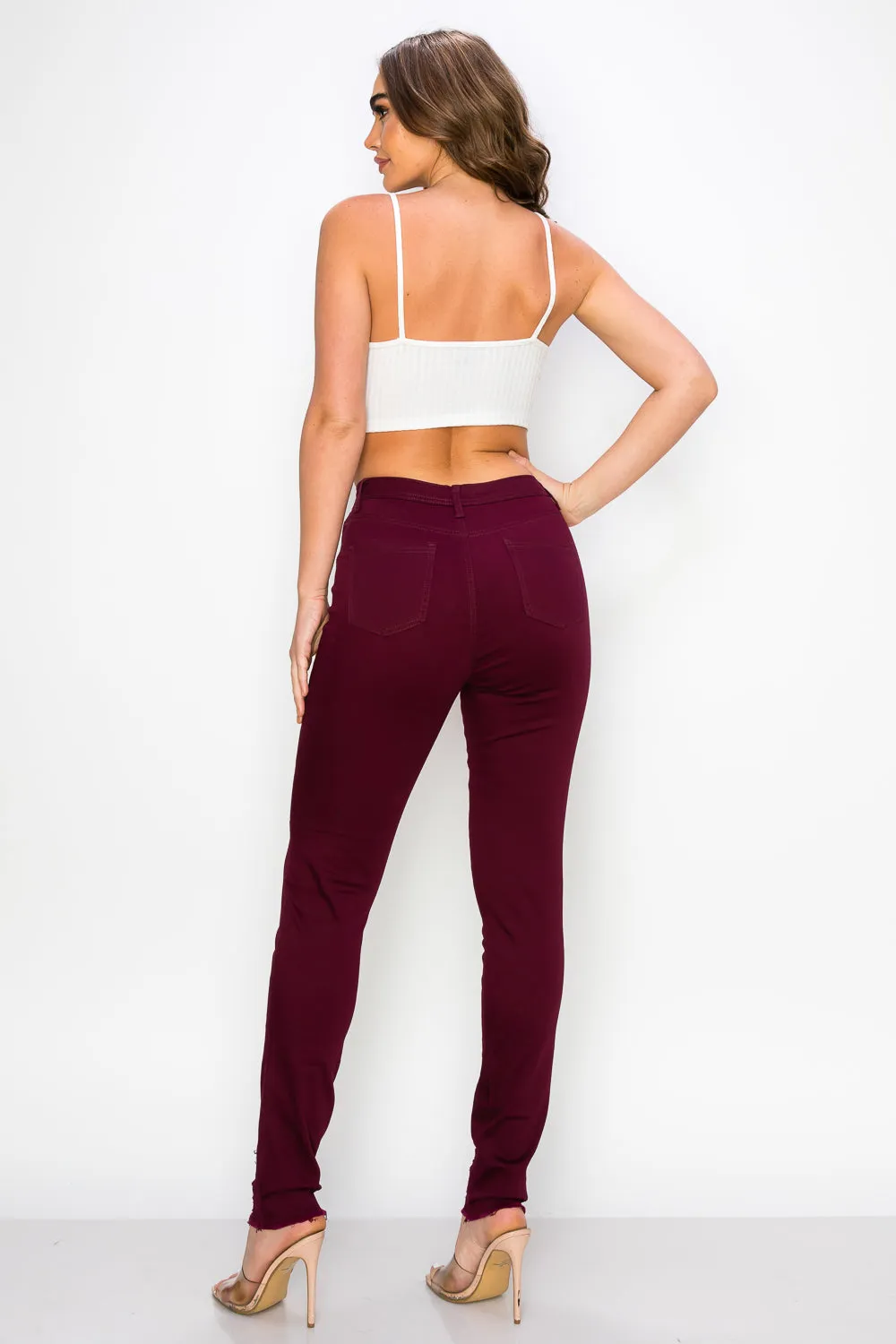 LV-420 BURGUNDY RIPPED SKINNY DENIM