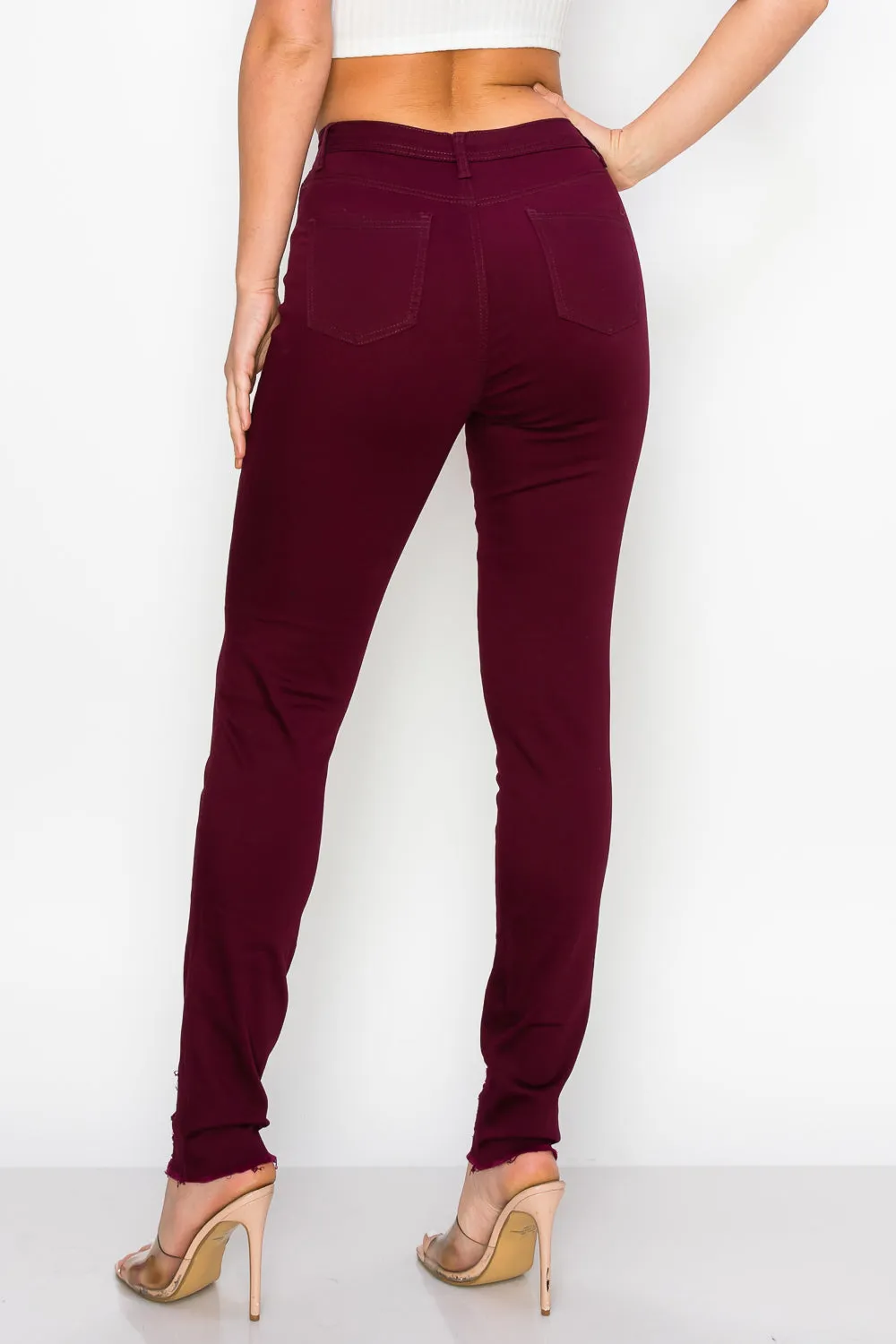 LV-420 BURGUNDY RIPPED SKINNY DENIM