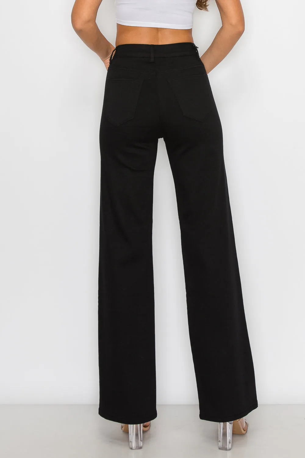 LVB-230 BLACK HIGH WAISTED SUPER-STRETCH COLORED WIDE LEG JEANS