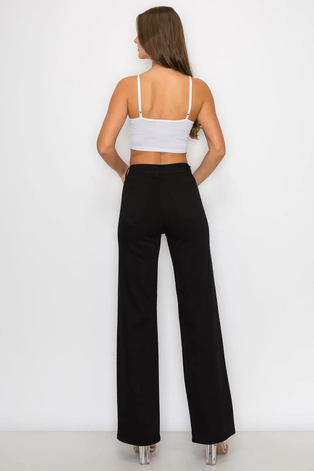 LVB-230 BLACK HIGH WAISTED SUPER-STRETCH COLORED WIDE LEG JEANS