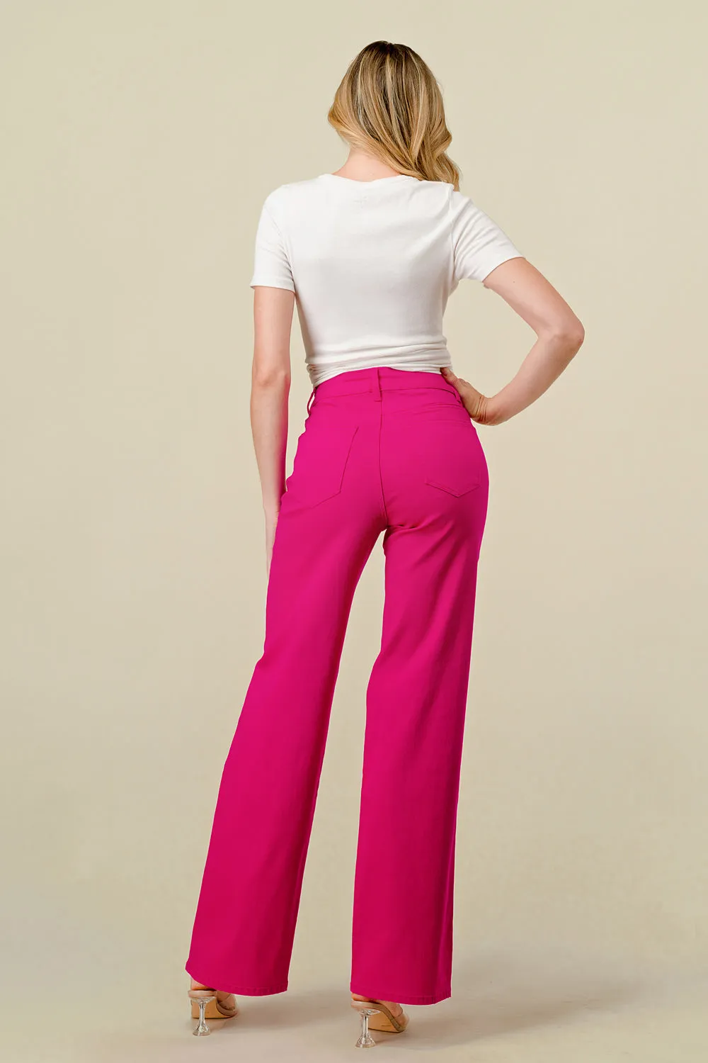 LVB-230 MAGENTA HIGH WAISTED SUPER-STRETCH COLORED WIDE LEG JEANS