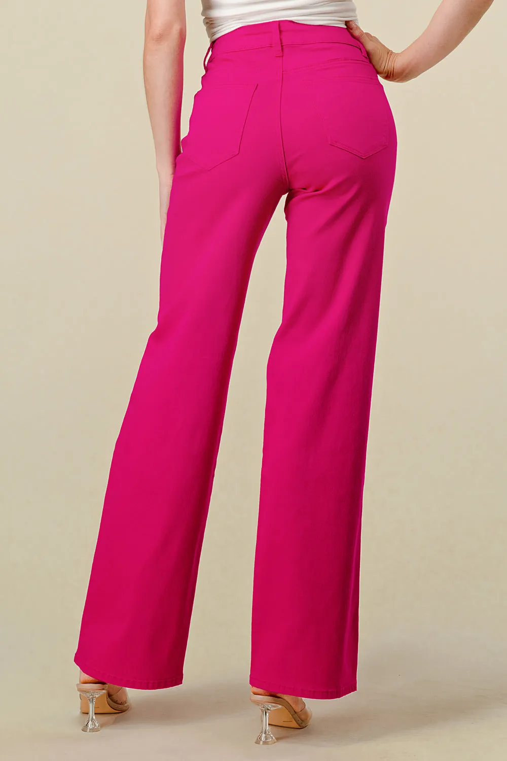 LVB-230 MAGENTA HIGH WAISTED SUPER-STRETCH COLORED WIDE LEG JEANS