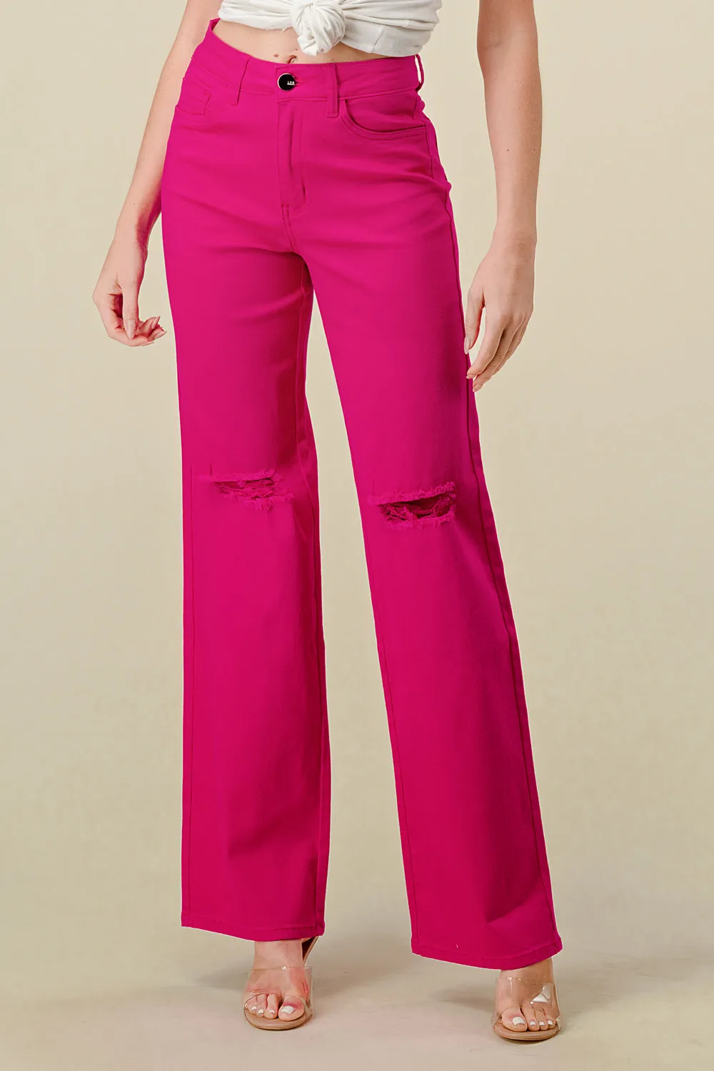 LVB-230 MAGENTA HIGH WAISTED SUPER-STRETCH COLORED WIDE LEG JEANS