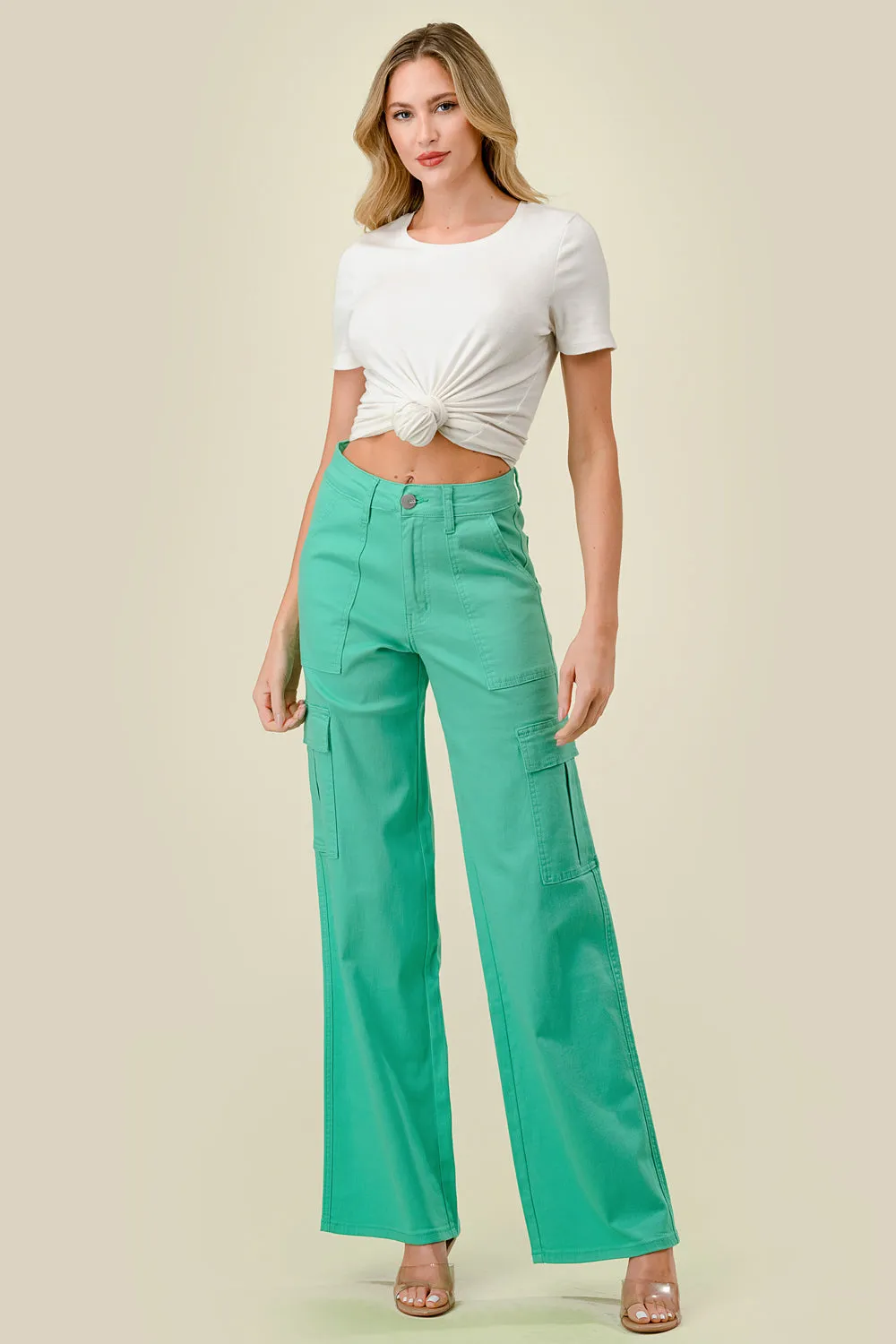 LVB-600 MINT HIGH WAISTED SUPER-STRETCH COLORED CARGO JEANS