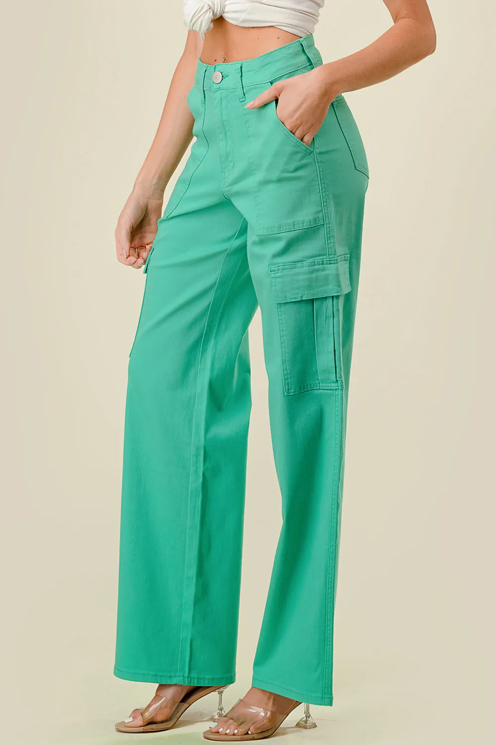 LVB-600 MINT HIGH WAISTED SUPER-STRETCH COLORED CARGO JEANS