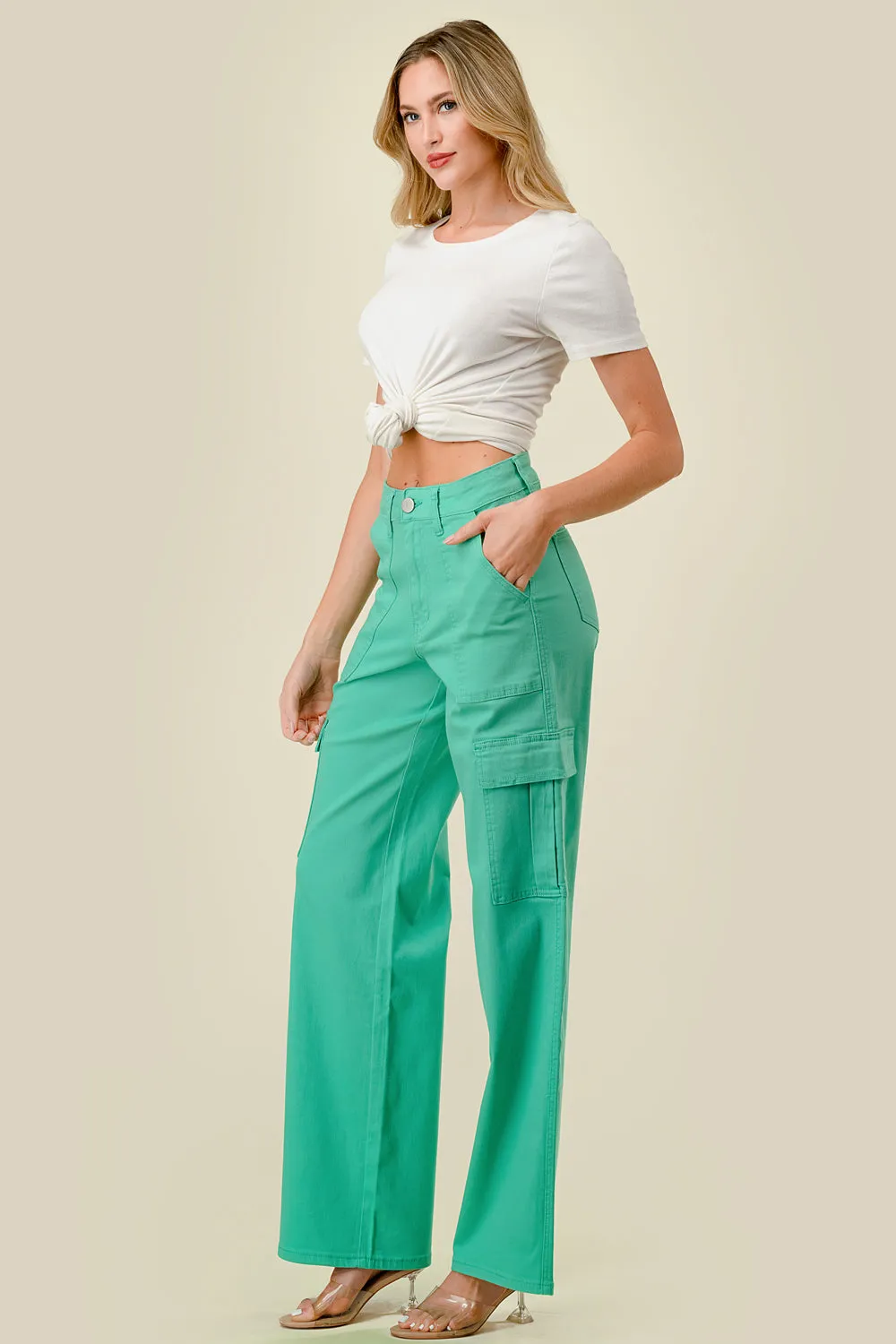 LVB-600 MINT HIGH WAISTED SUPER-STRETCH COLORED CARGO JEANS