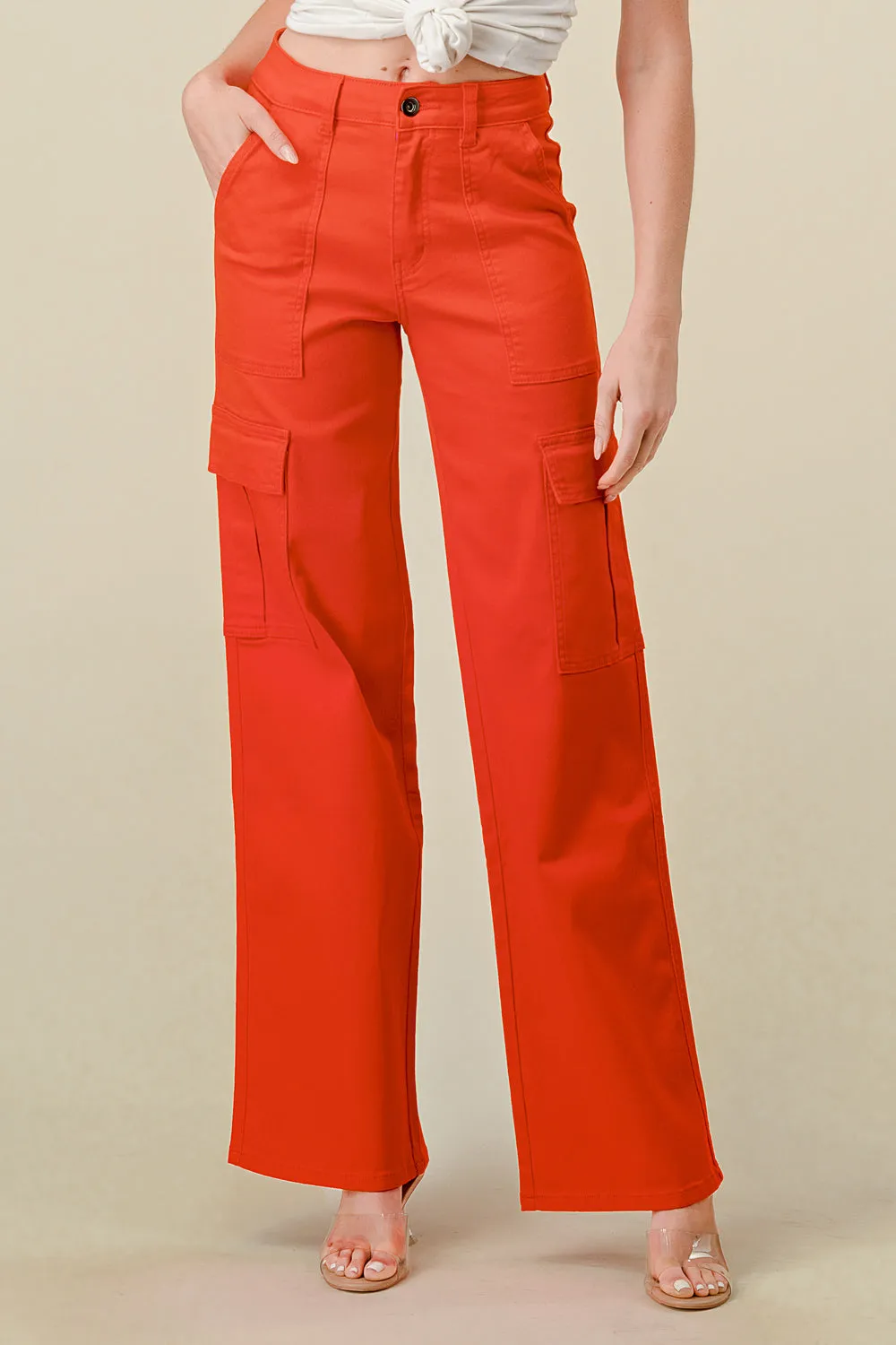 LVB-600 TANGERINE HIGH WAISTED SUPER-STRETCH COLORED CARGO PANTS