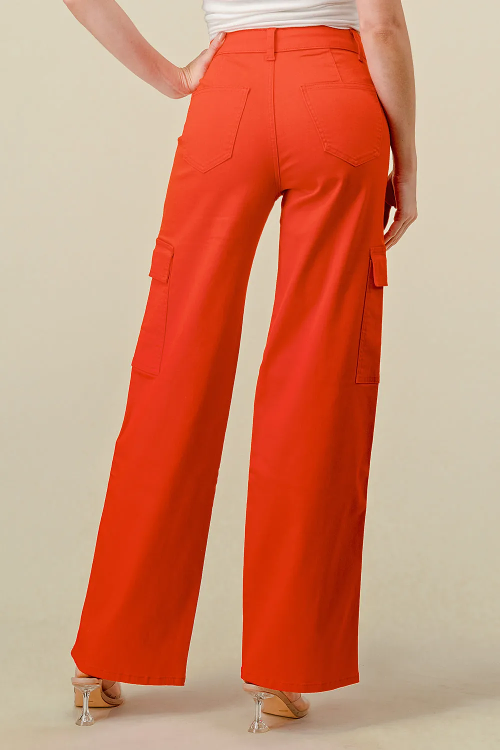 LVB-600 TANGERINE HIGH WAISTED SUPER-STRETCH COLORED CARGO PANTS