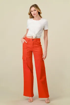 LVB-600 TANGERINE HIGH WAISTED SUPER-STRETCH COLORED CARGO PANTS