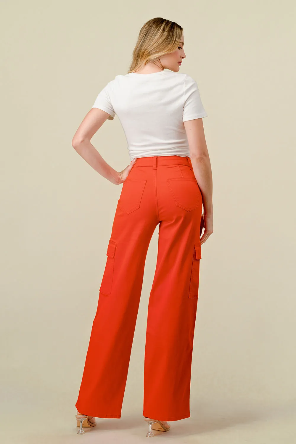 LVB-600 TANGERINE HIGH WAISTED SUPER-STRETCH COLORED CARGO PANTS