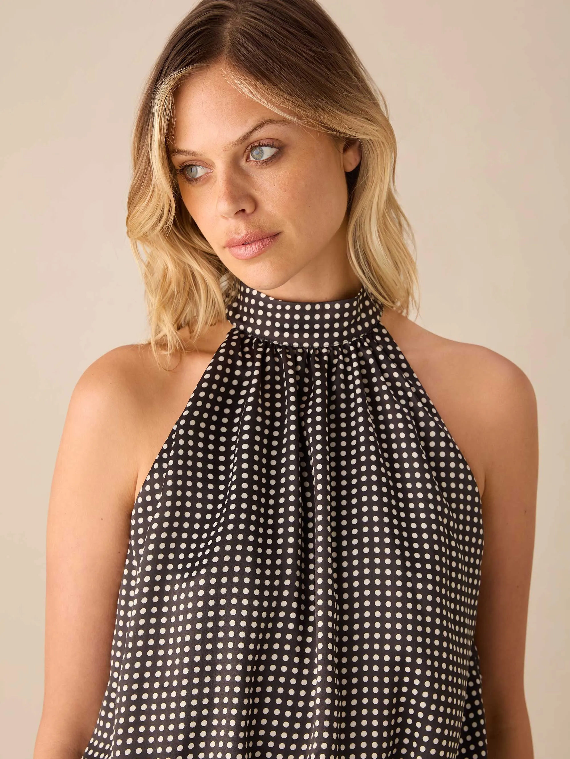 Mono Polka Dot Print Satin Bodysuit