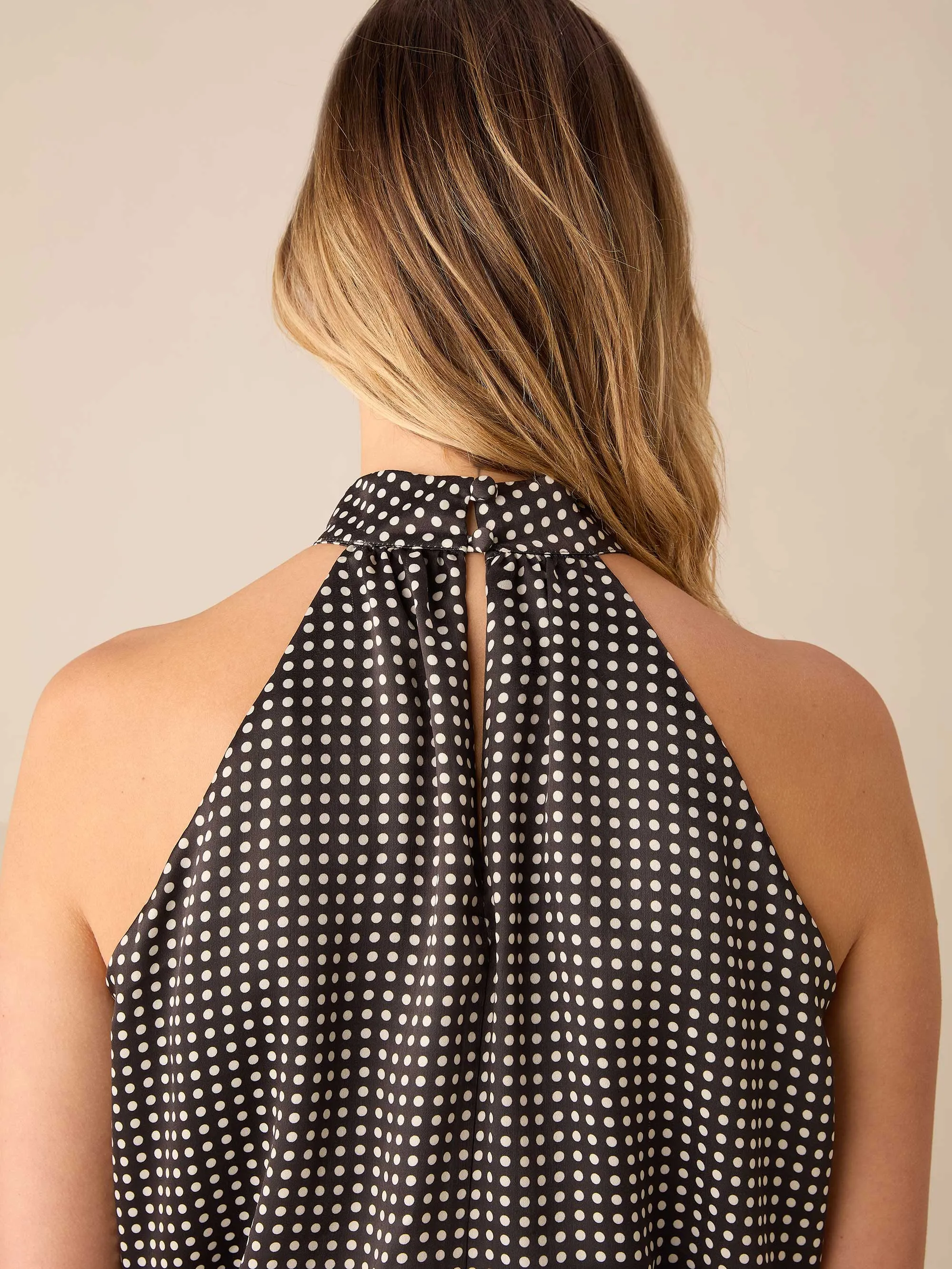 Mono Polka Dot Print Satin Bodysuit