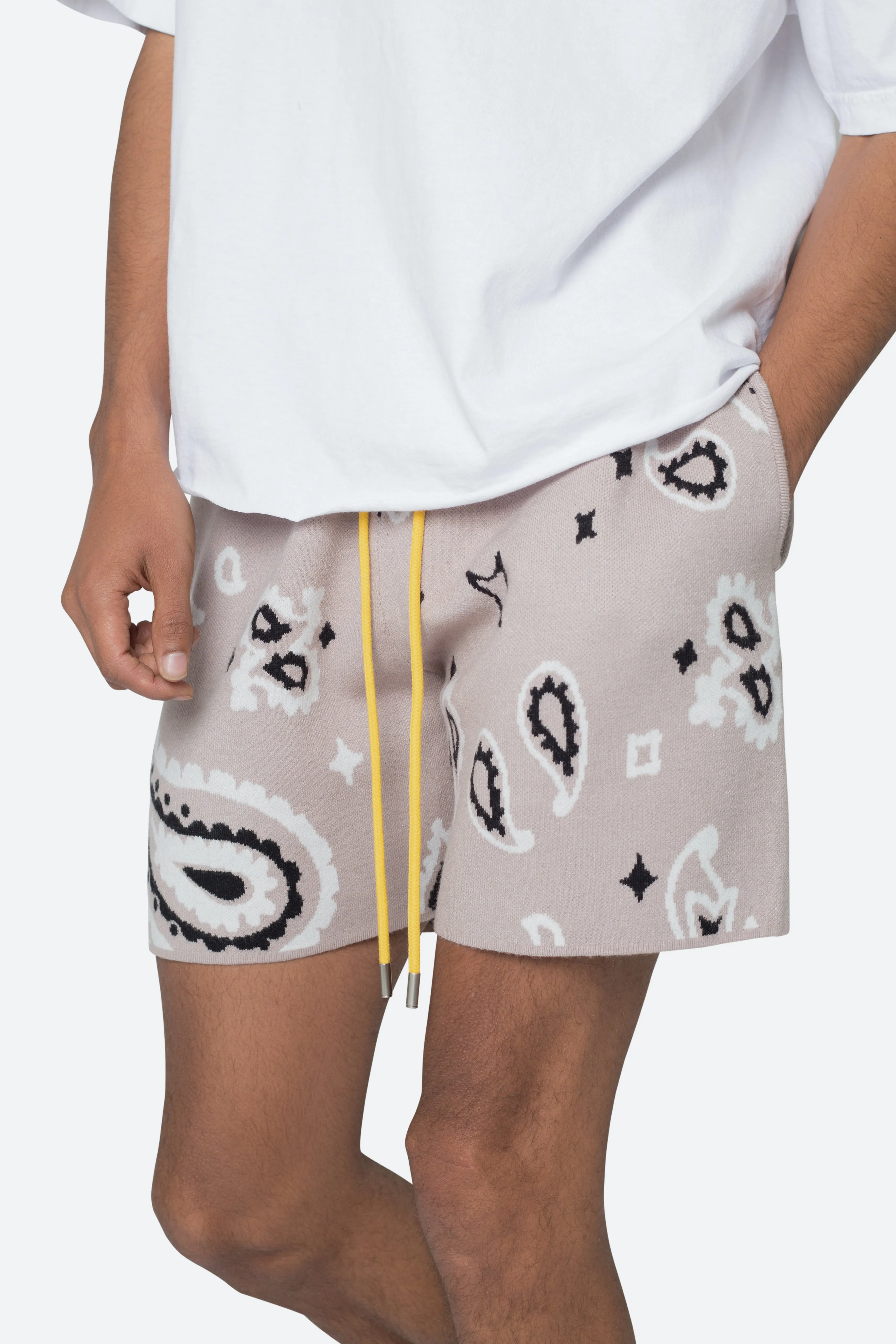 Paisley Knit Shorts - Taupe