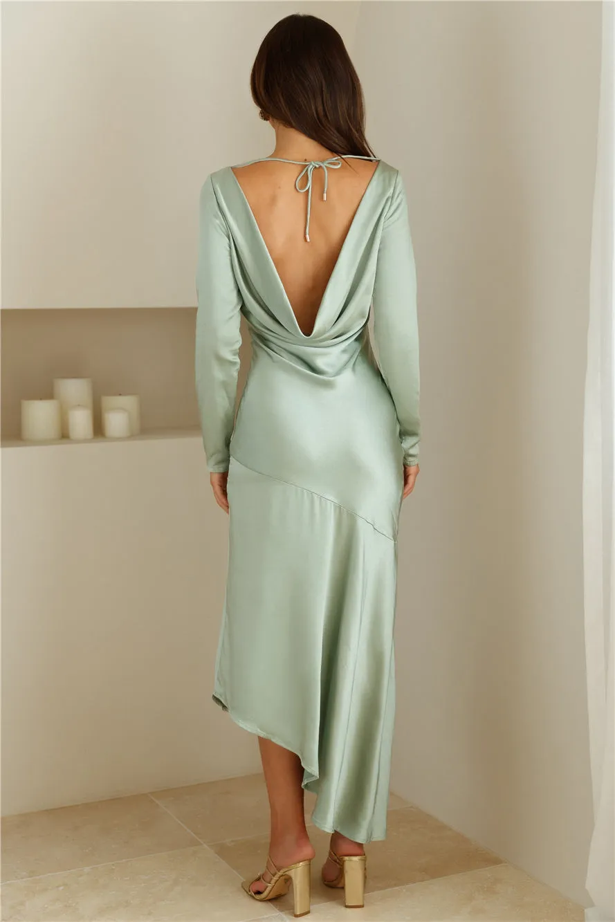 Slip On Luxe Satin Maxi Dress Pistachio