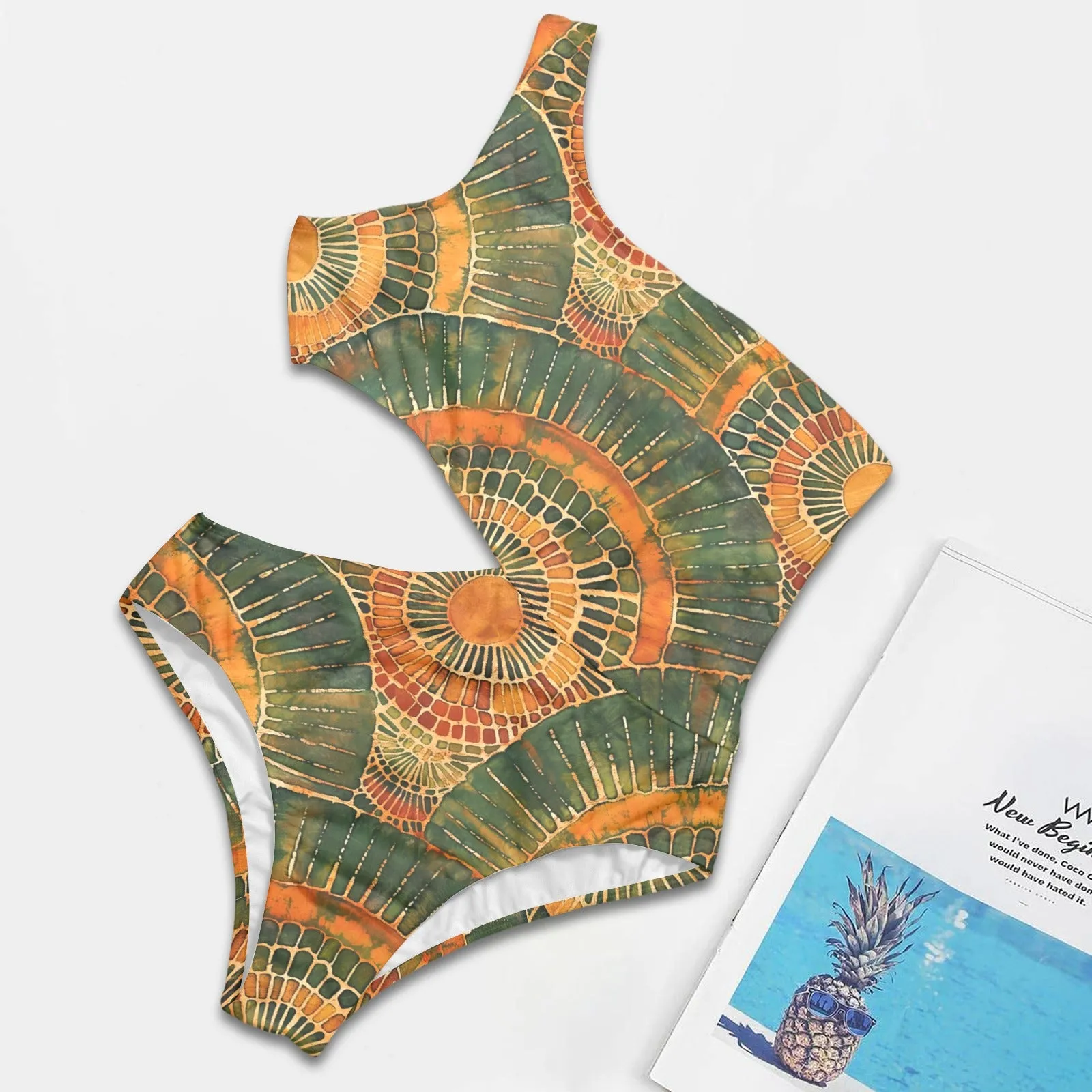 Vampire Art Chic Cutout One-Shoulder One Piece Swimsuit - Ethnic Batik