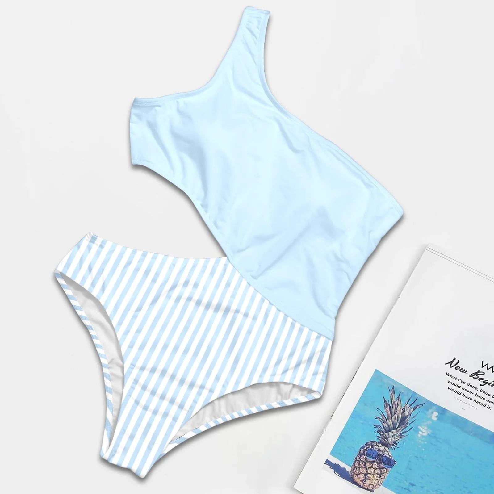 Vampire Art Chic Cutout One-Shoulder One Piece Swimsuit - Mediterranean Blue
