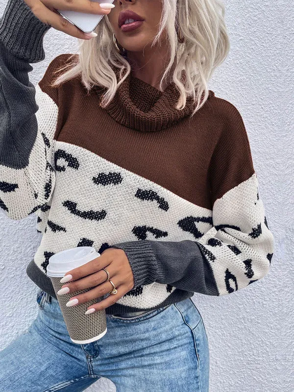 Women’s Cowl Neck Jumper With Colour Block Print