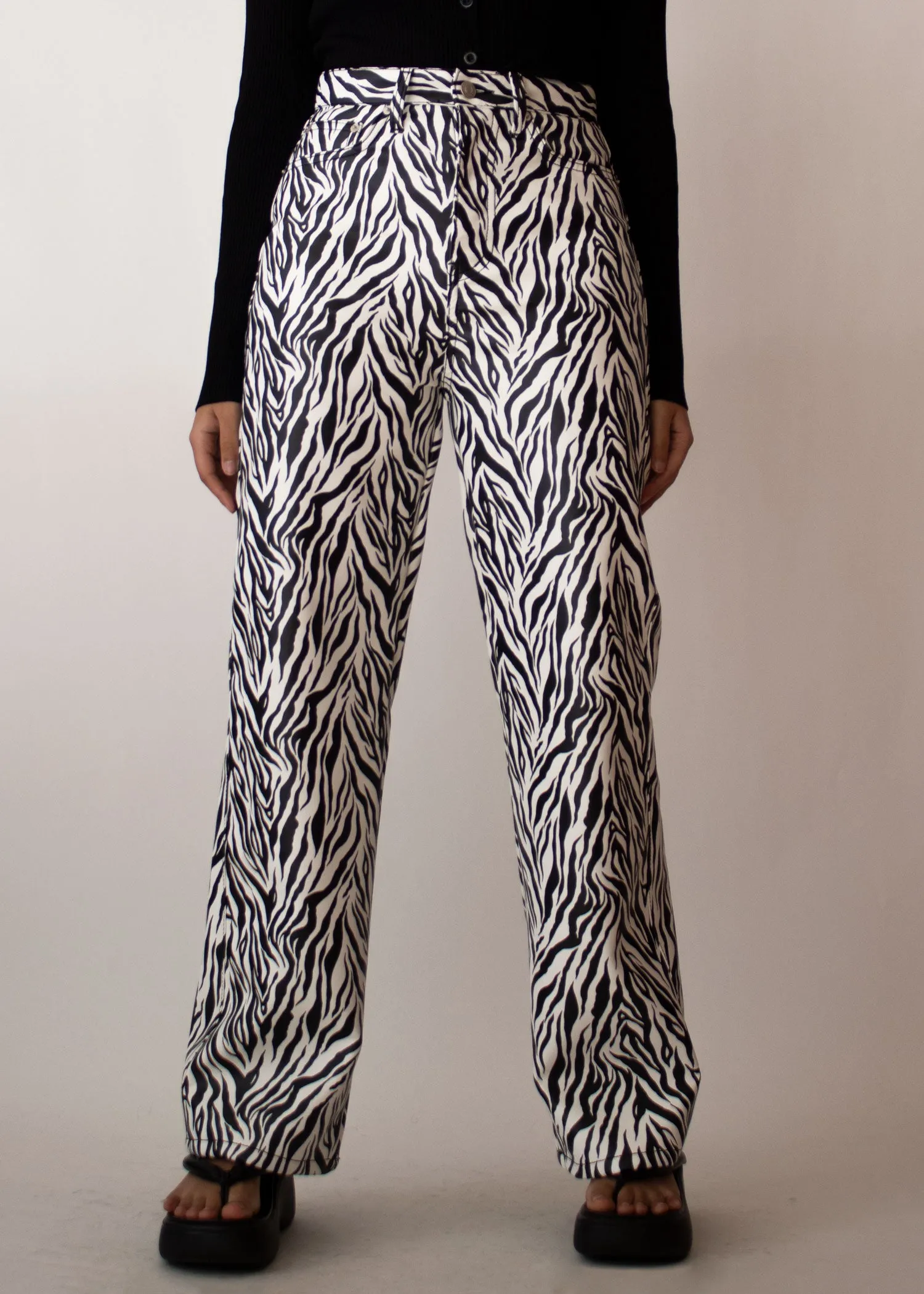 Zebra Straight Leg Faux Leather Pants