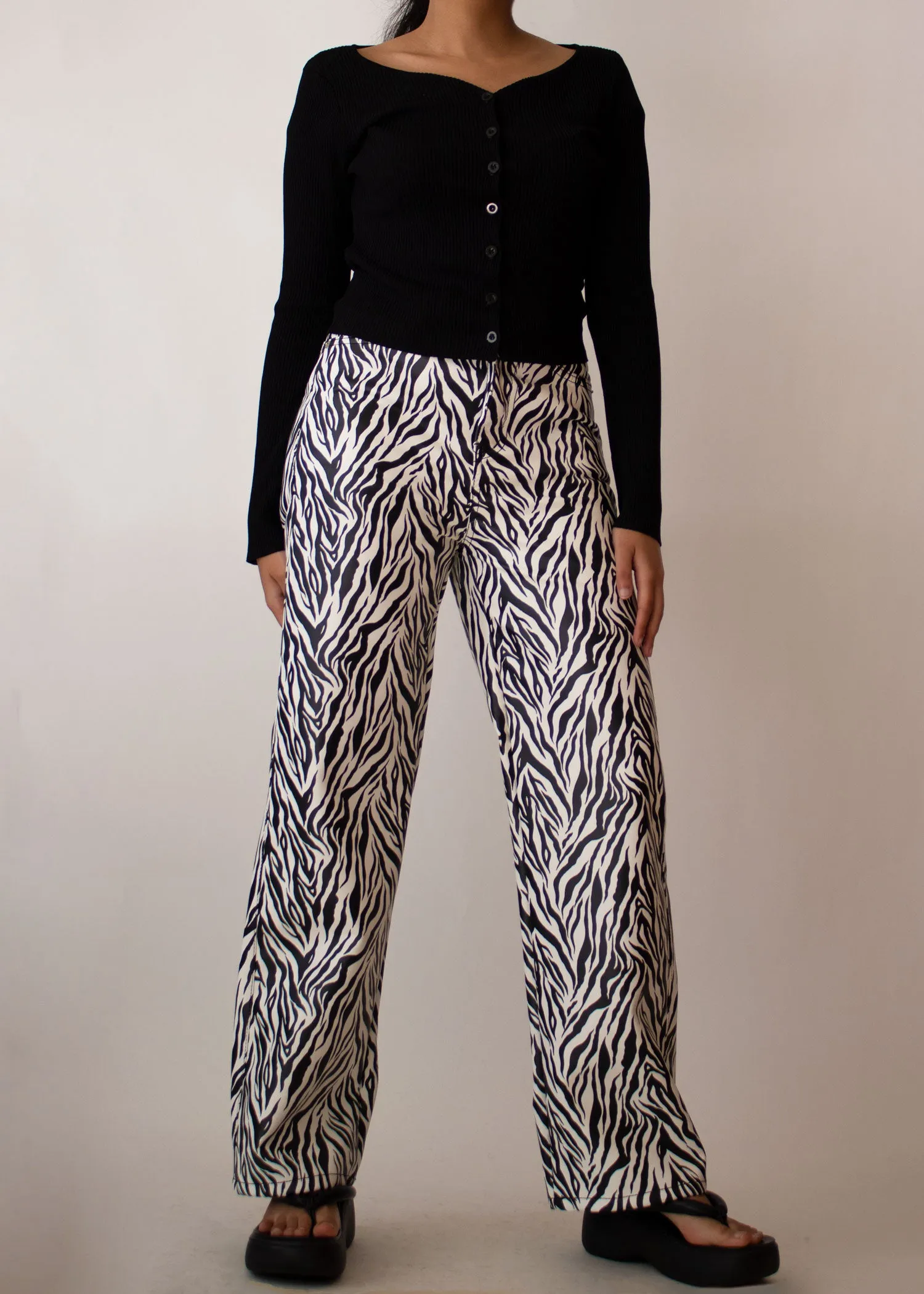 Zebra Straight Leg Faux Leather Pants