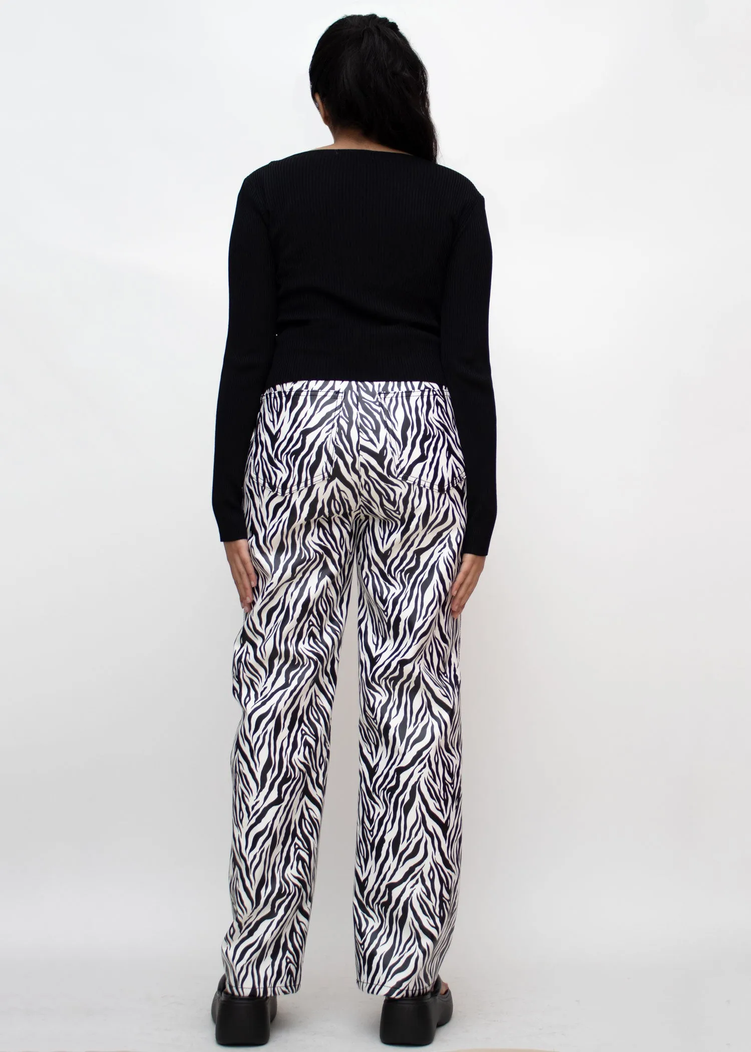 Zebra Straight Leg Faux Leather Pants