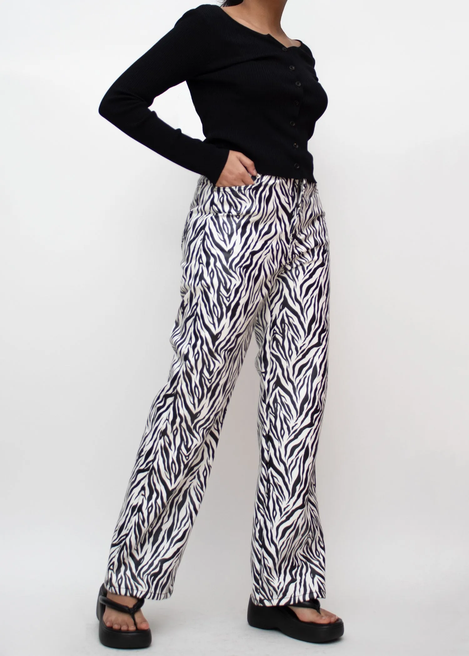 Zebra Straight Leg Faux Leather Pants