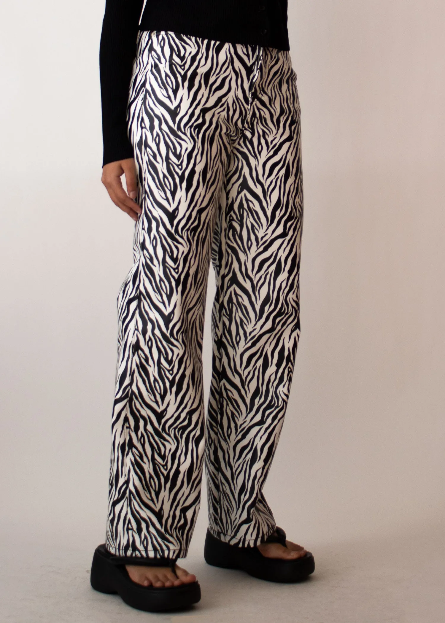 Zebra Straight Leg Faux Leather Pants
